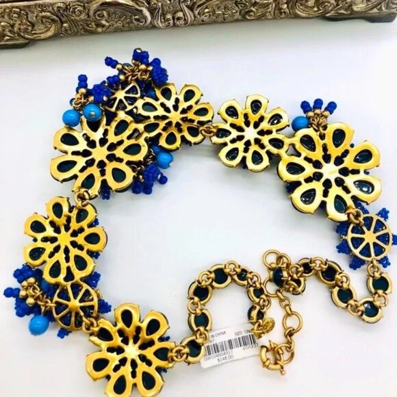 J. Crew Blue Flower Statement Necklace NWT - Picture 8 of 8